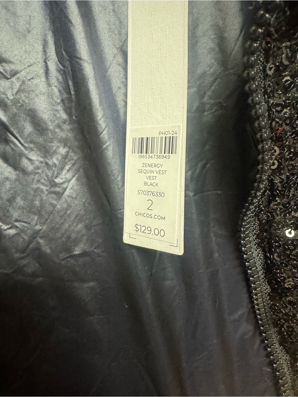 Chico's Black Sequin Panel Quilted Puffer Vest - Picture 2 of 6